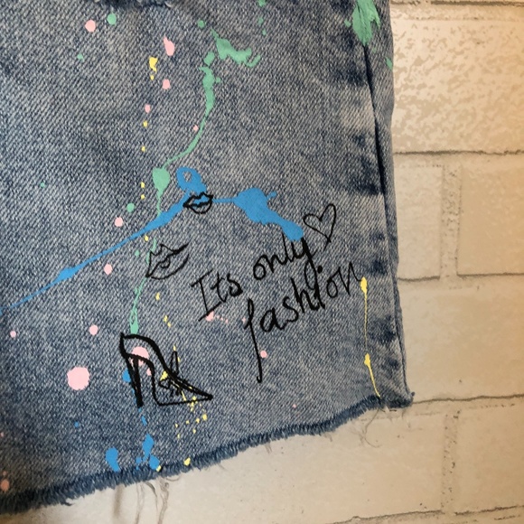 Zara Paint Splattered Denim Skirt with Front Slit - Size Small - Picture 10 of 11